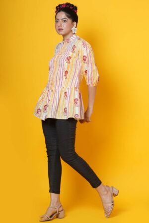 Lobsters stripes block  print cotton peplum top - Image 2