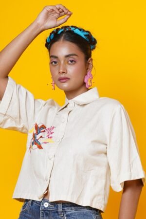Pink Swan Hand Embroidered Women Blouse - Image 2