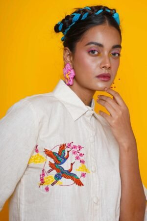Pink Swan Hand Embroidered Women Blouse - Image 5