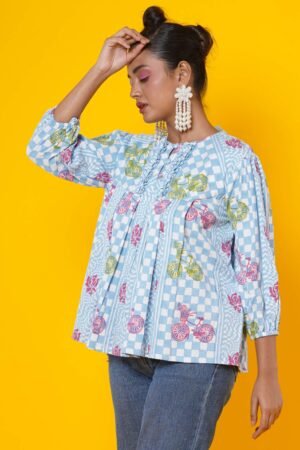 Women Block Print Cotton Peplum Top - Image 4