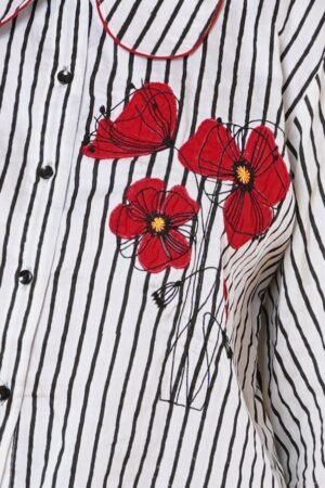 Women Block Print Cotton Shirt with Hand Applique Work - Image 3