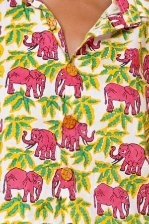 Women Pink Elephant Print Cotton Shirt - Image 3