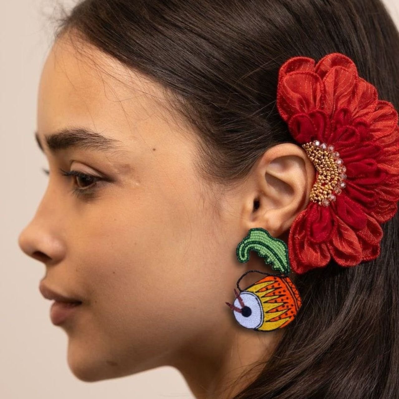 Dhak Earrings (Green Accent) - Image 2