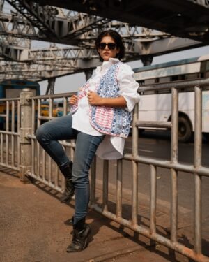 Blue and Red Hand Block Printed Summer Revesible Cotton Sleeveless Jacket 2