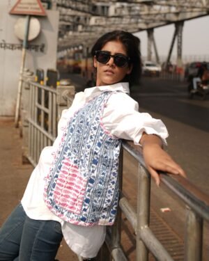 Blue and Red Hand Block Printed Summer Revesible Cotton Sleeveless Jacket 4
