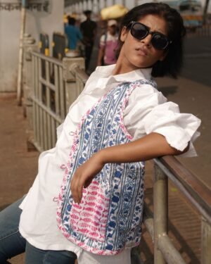 Blue and Red Hand Block Printed Summer Revesible Cotton Sleeveless Jacket 5