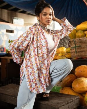 Red and Yellow Women's Cotton Shirt - Cow Motif