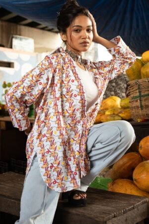Red and Yellow Women's Cotton Shirt - Cow Motif