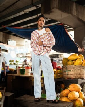 Red and Yellow Women's Cotton Shirt - Cow Motif - Image 2