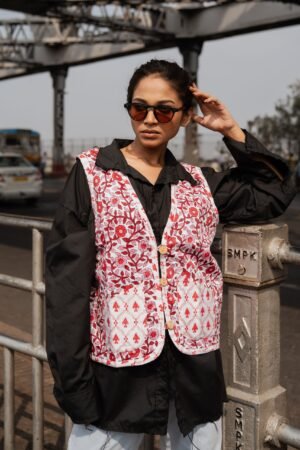 Floral Design Hand Block Printed Summer Reversible jacket 1