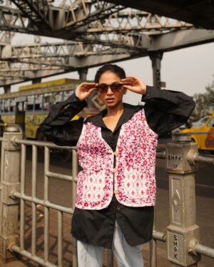 Floral Red and White Reversible Cotton Jacket - Image 3