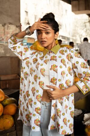 Multicolour Fish Motif Women's Cotton Shirt