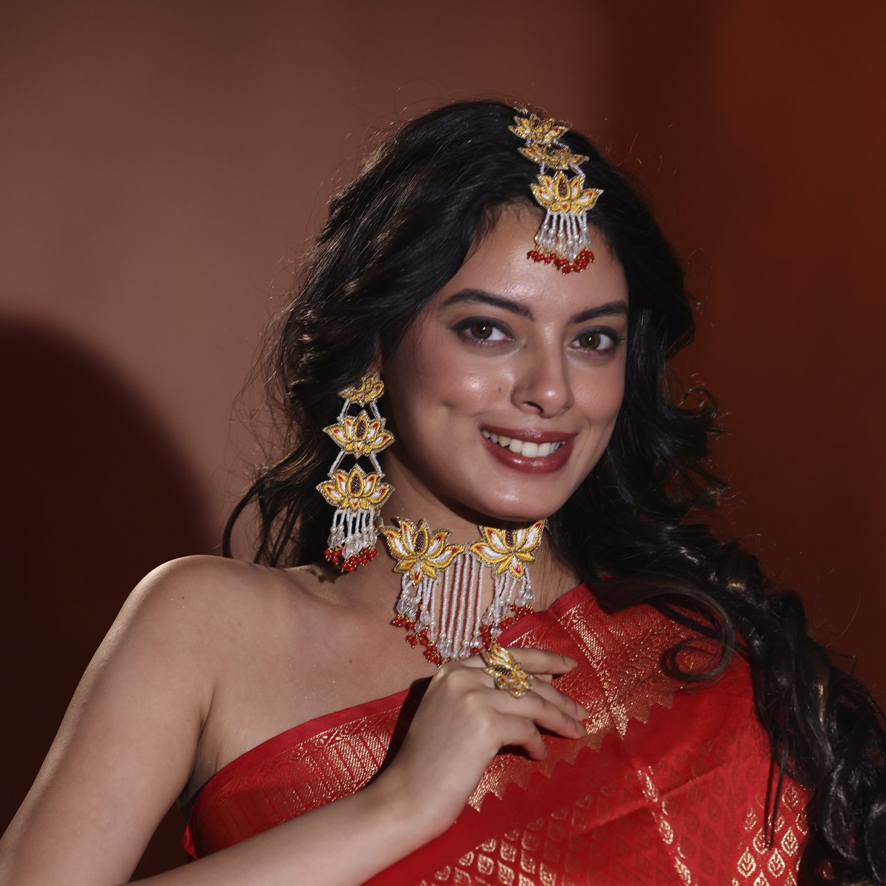 Navya Haar (Haldi) - Neckpiece, Earrings and Ring - Image 4
