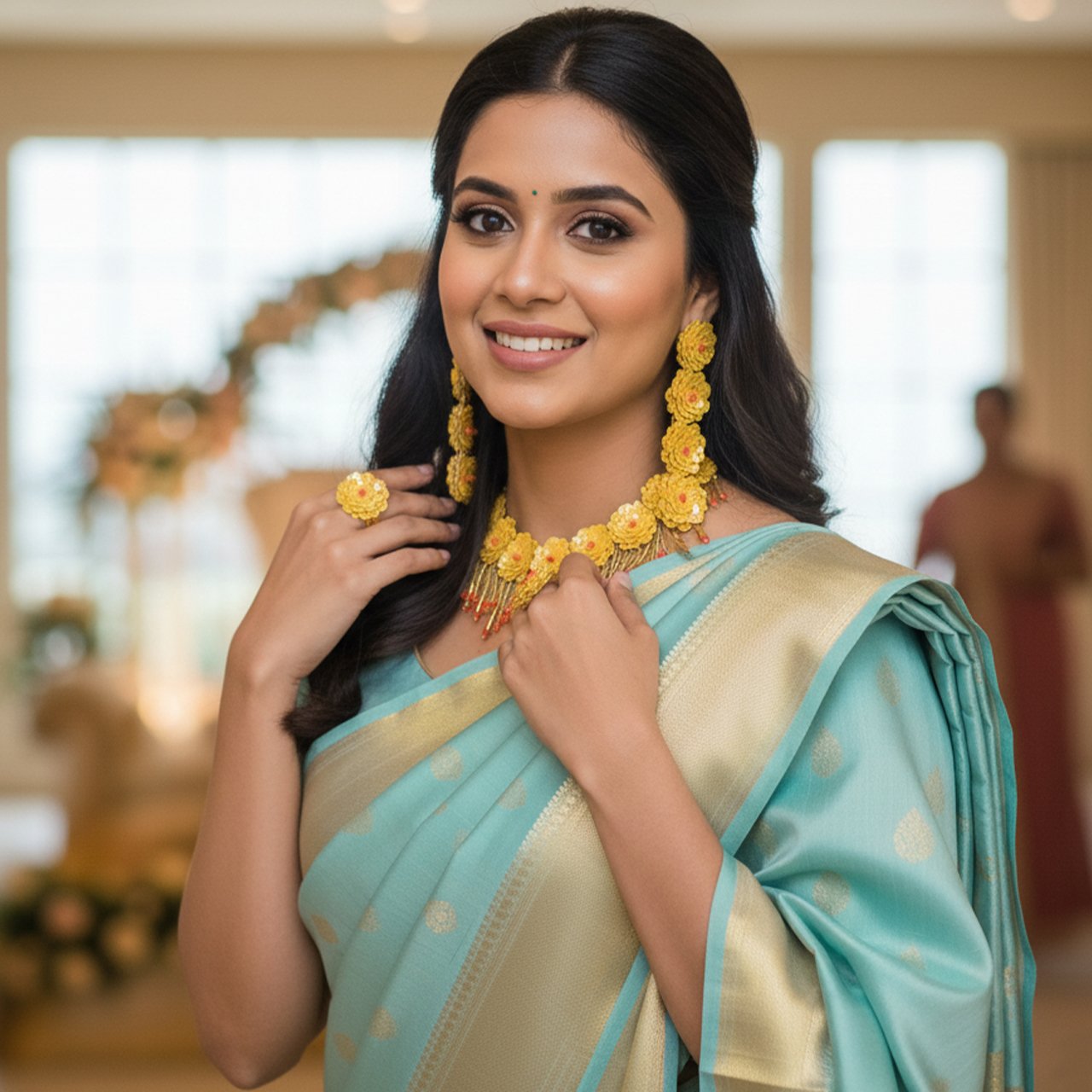 Phuljhari (Haldi) - Neckpiece, Earrings and Ring - Image 4