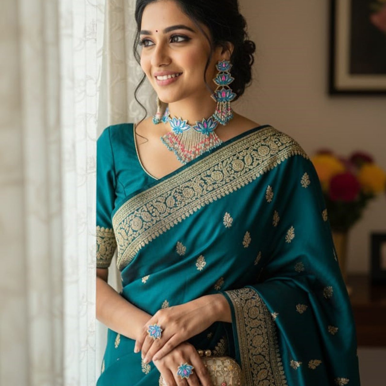 Navya Haar (Neela) - Neckpiece, Earrings and Ring - Image 3