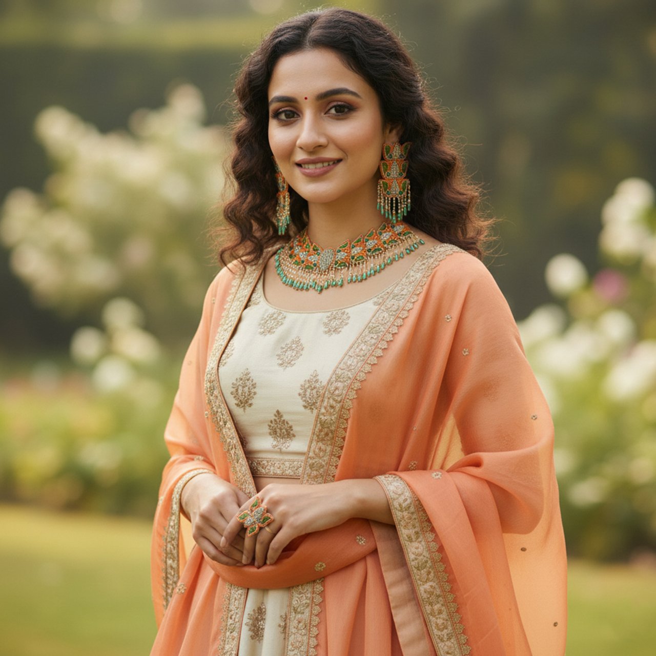 Malini (Gerua) - Neckpiece, Earrings and Ring - Image 4