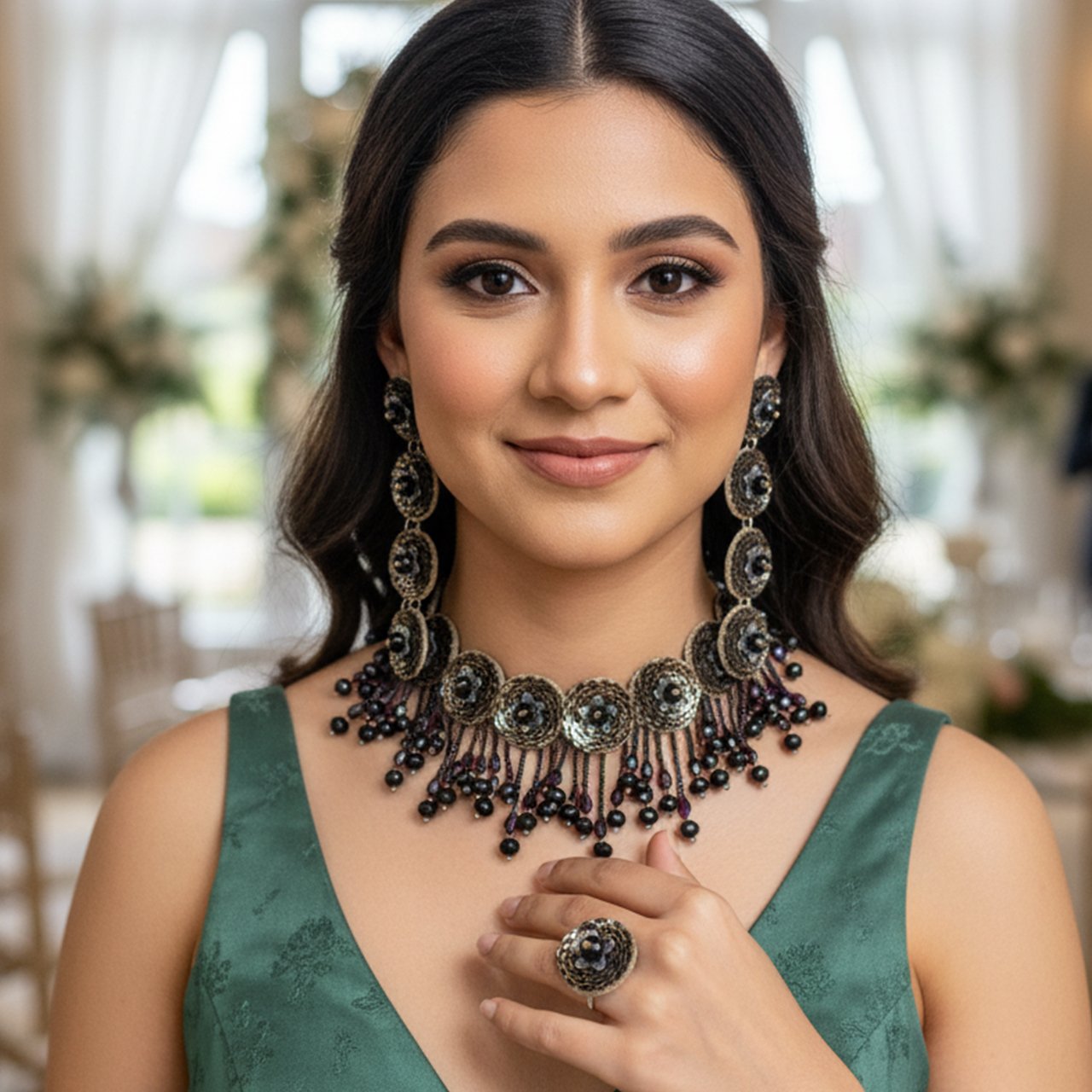 Phuljhari (Kajal) - Neckpiece, Earrings and Ring - Image 3