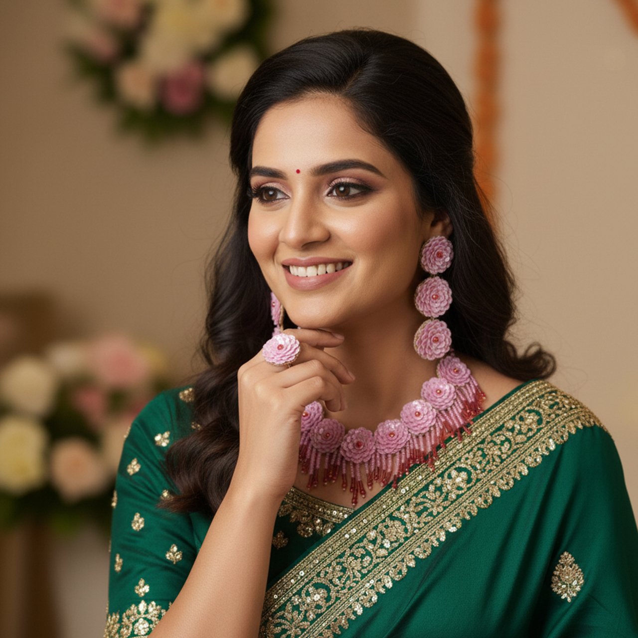 Phuljhari (Gulabi) - Neckpiece, Earrings and Ring - Image 2