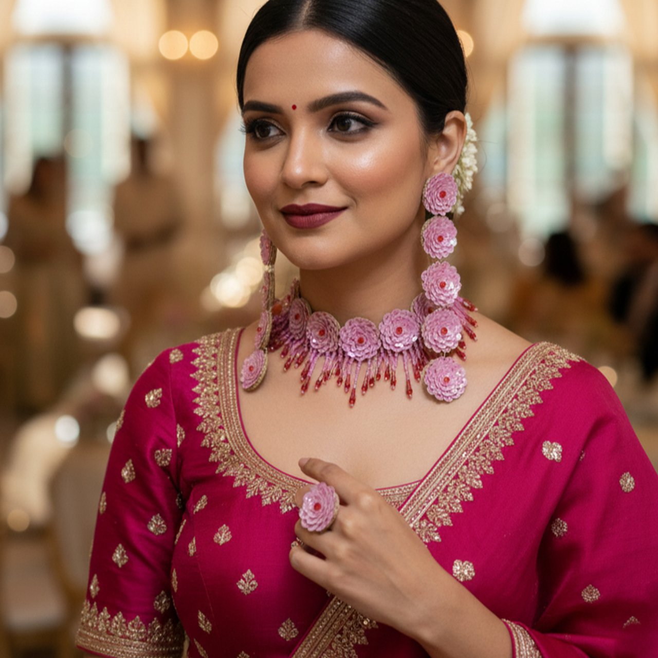 Phuljhari (Gulabi) - Neckpiece, Earrings and Ring