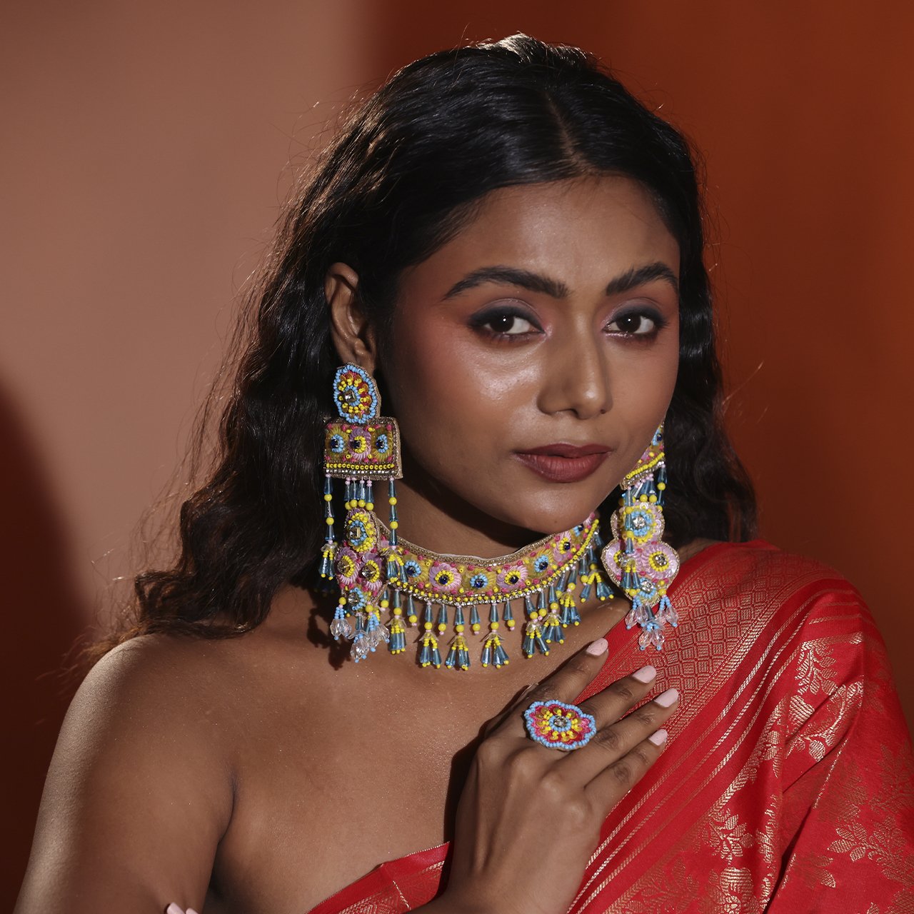 Shagun (Yellow Firozi) - Neckpiece, Earrings, Bracelets and Ring - Image 5