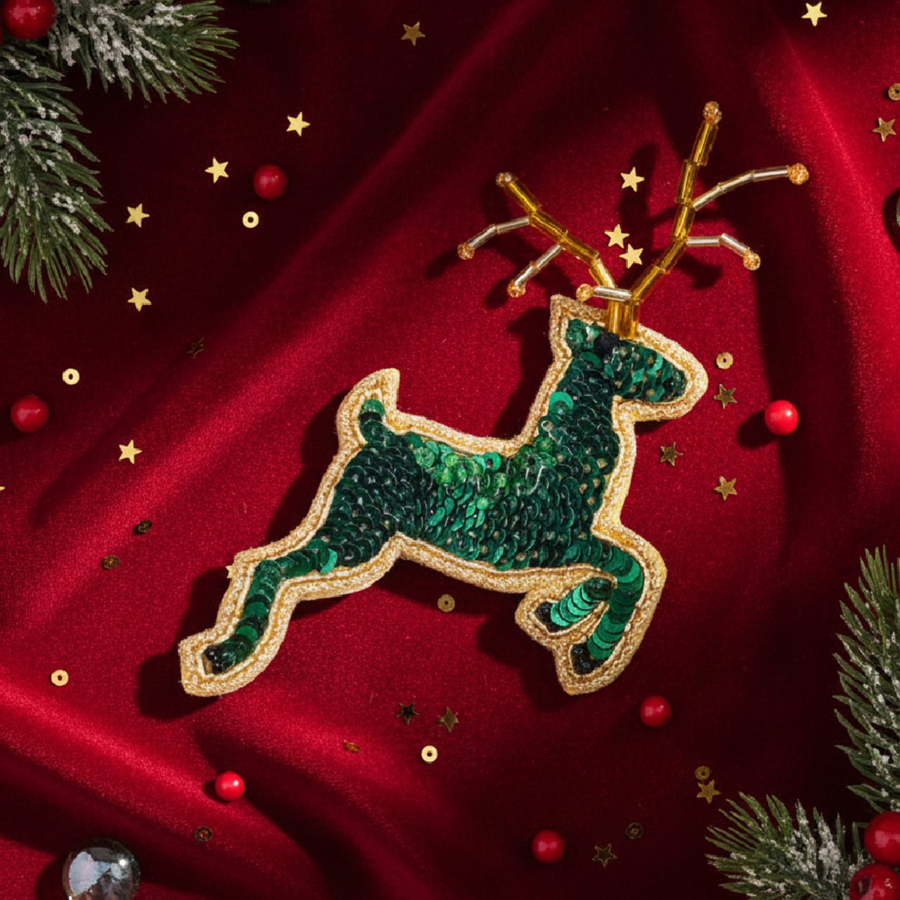 Christmas Green Reindeer Brooch - Image 2