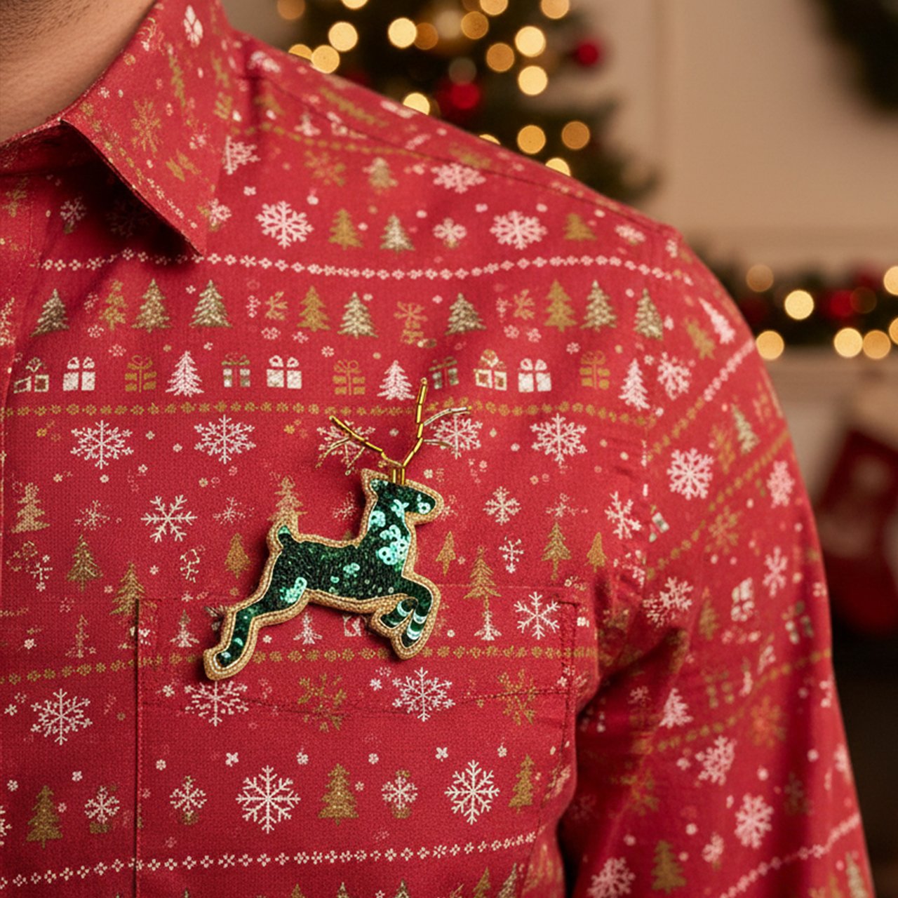 Christmas Green Reindeer Brooch - Image 3