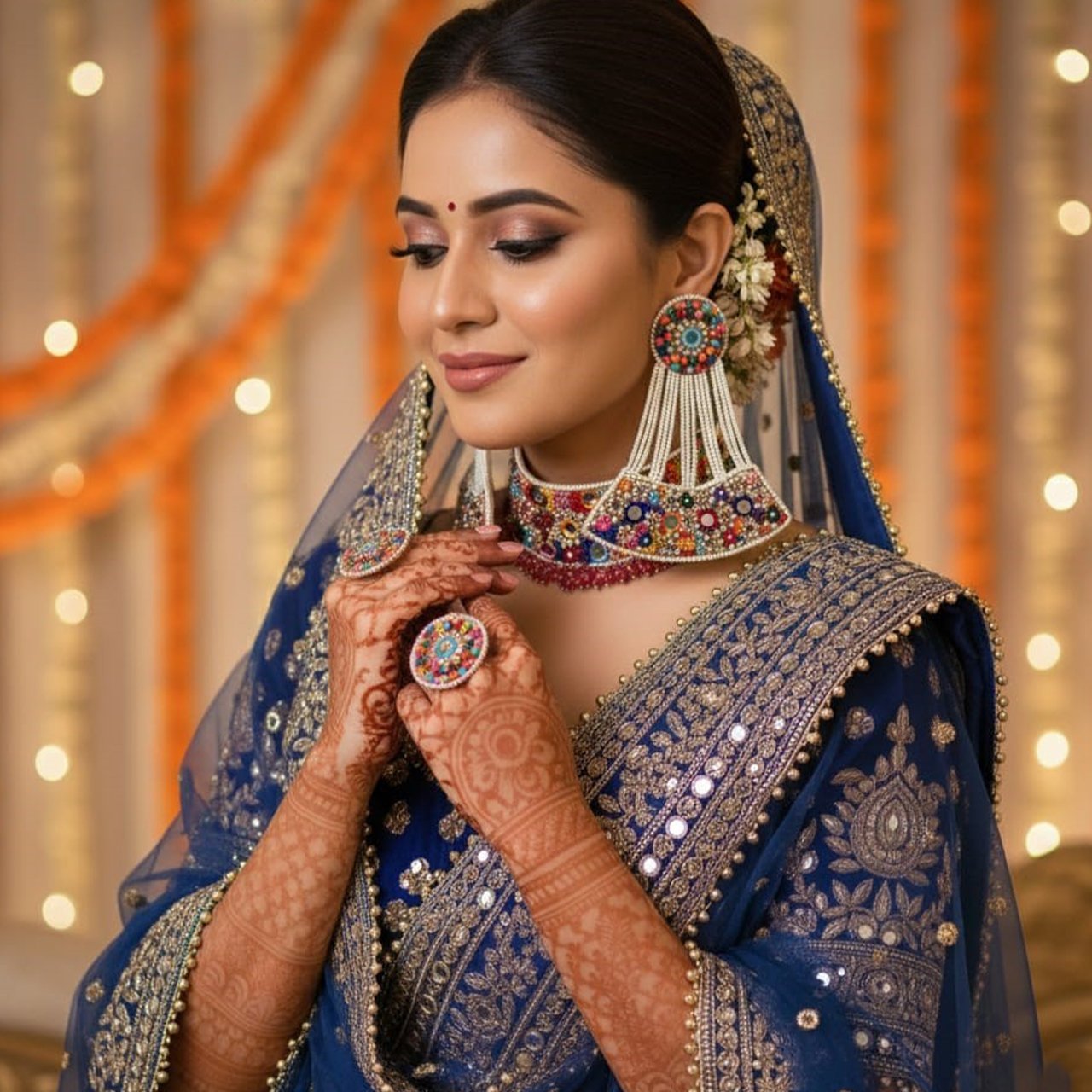 Muskan (White) - Neckpiece, Earrings and Ring - Image 3