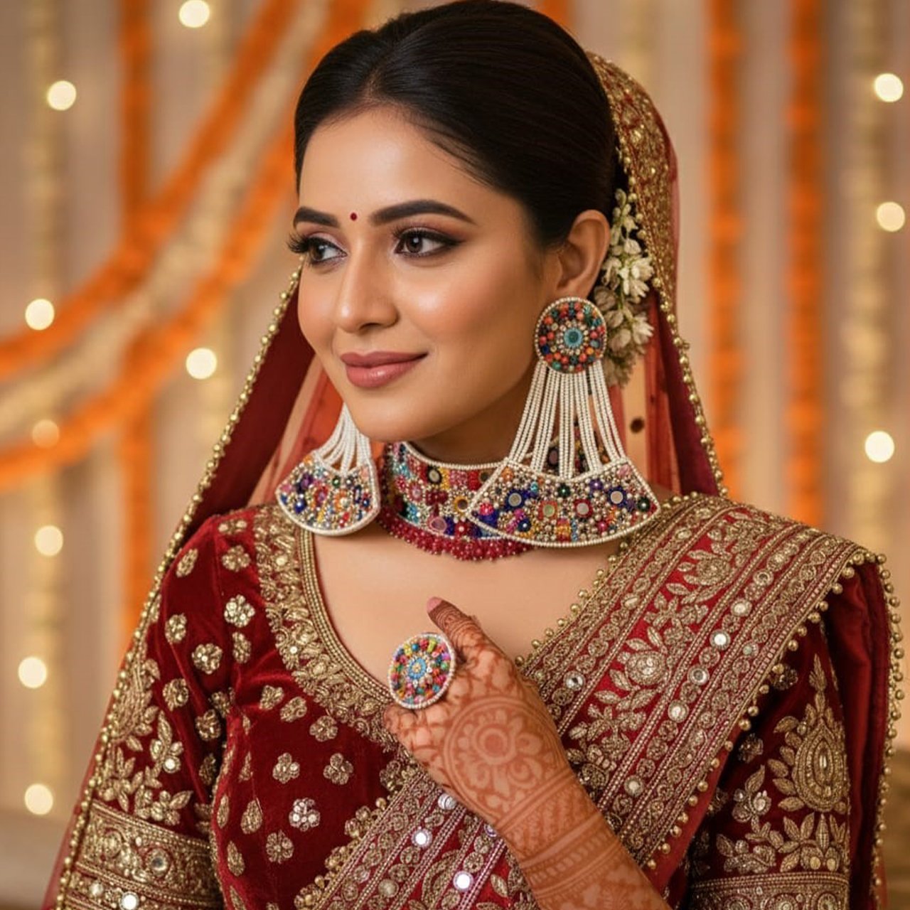 Muskan (White) - Neckpiece, Earrings and Ring - Image 4