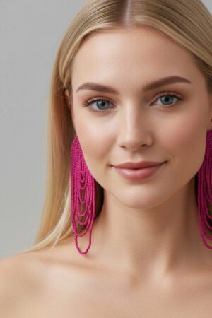 Pink Handmade Dangler Seed Bead Earring