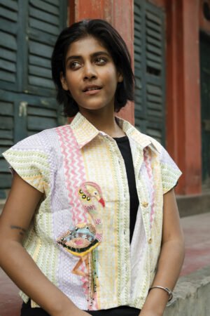 Flamingo Embroidery Women Cotton Shirt.