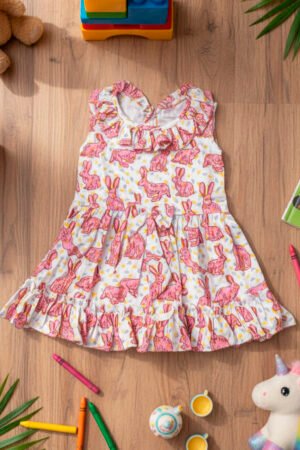 Pink Rabbit Printed Sleeveless Frock