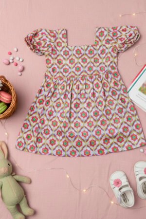 Half Sleeve Cotton Frock - Multi Colour