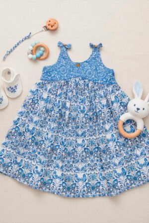 Printed Sleeveless Frock - Blue
