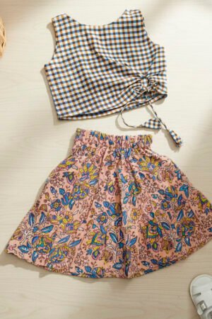 Block Printed Skirt with Top - Multi Colour