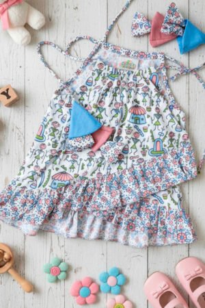 Sleeveless Block Printed Frock - Multi Colour