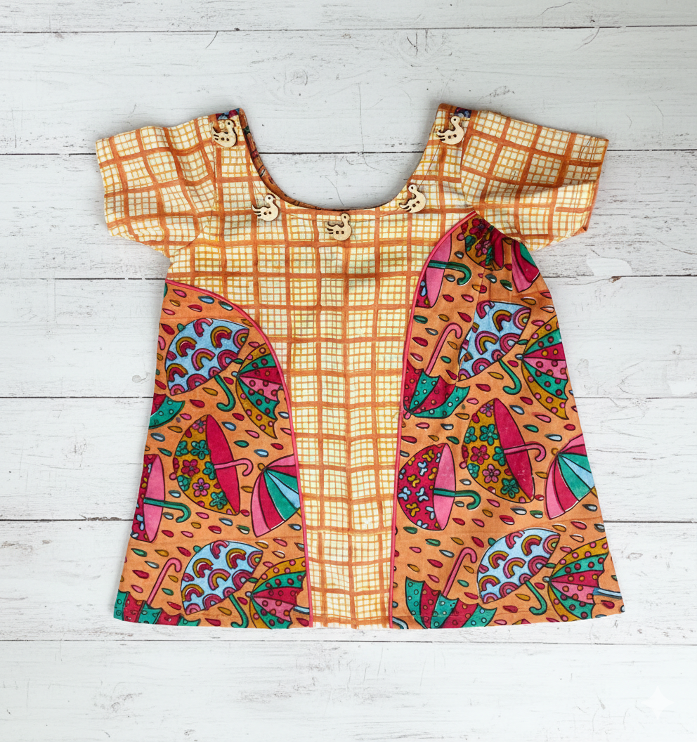 Half Sleeve Cotton Frock - Orange